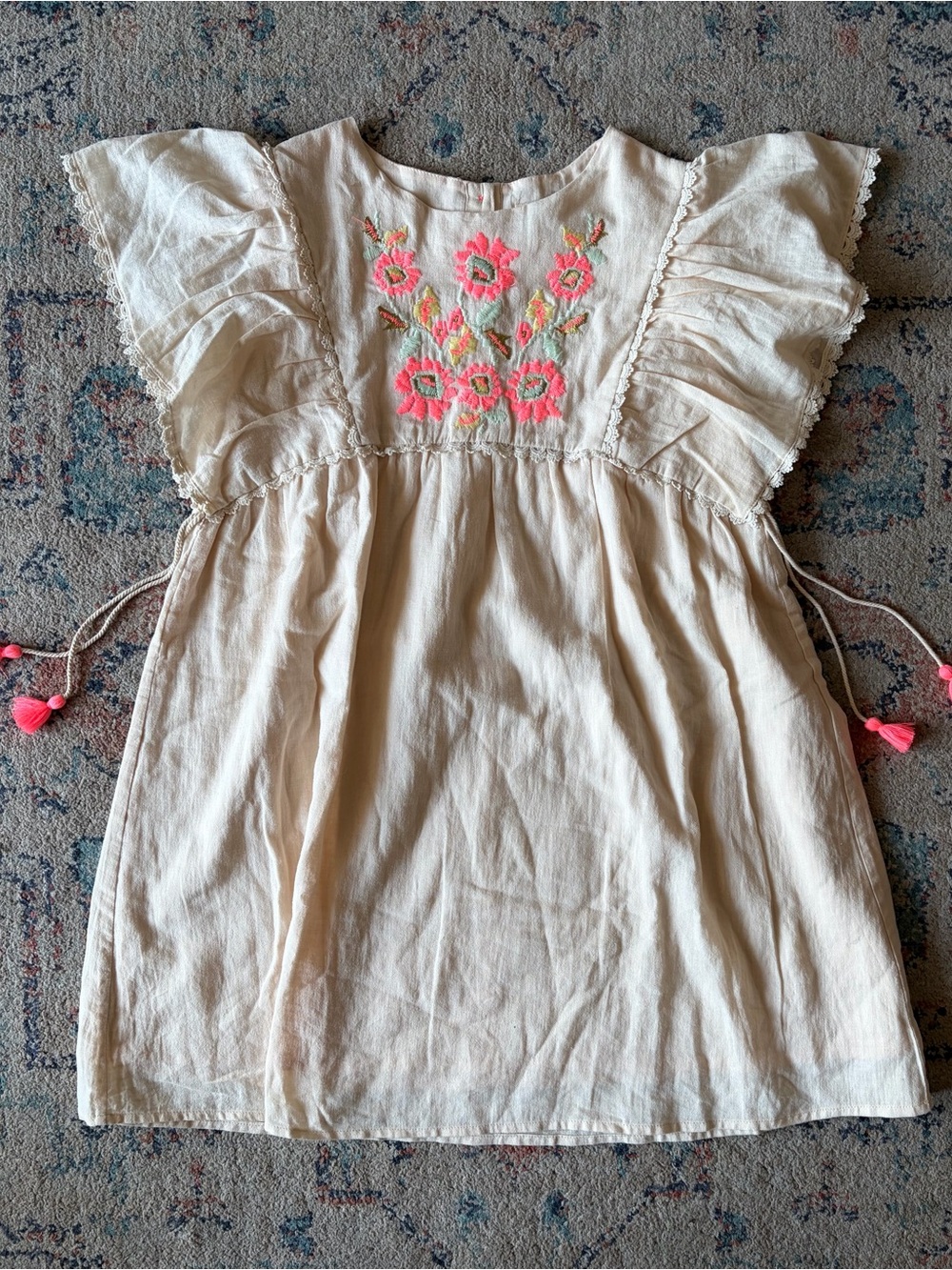 Louise Misha Khalo blush cream mini dress embroidered neon Pink Flowers 10